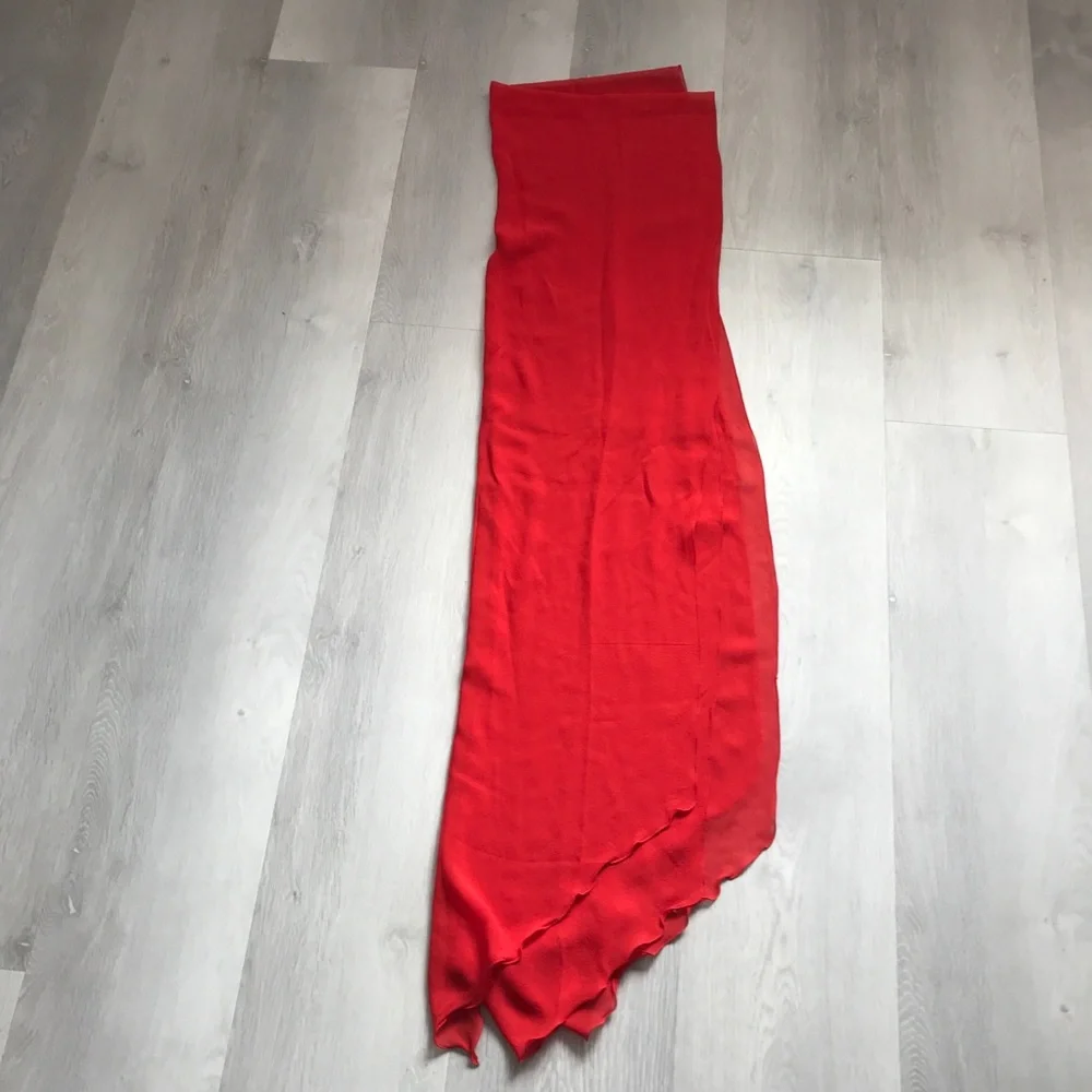 WOMENS SILK RED WRAP STOLE SCARF LETTUCE HEM CHIFFON STOLE